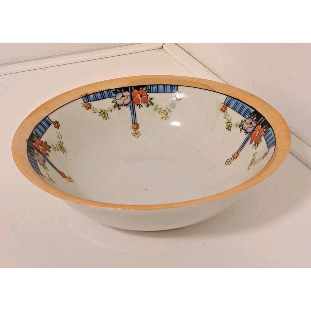 Vintage Hand Painted Trico Nagoya Art Deco Lusterware Floral Bowl
